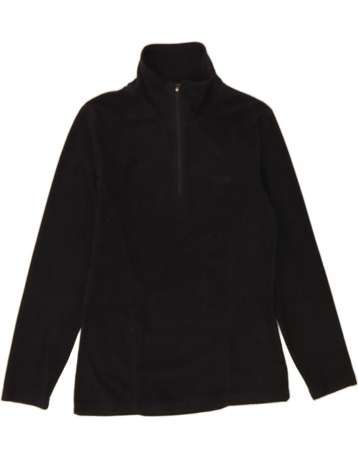 FILA Womens Zip Neck Fleece Jumper UK 10 Small Black Polyester Vintage Fila and Second-Hand Fila from Messina Hembry 