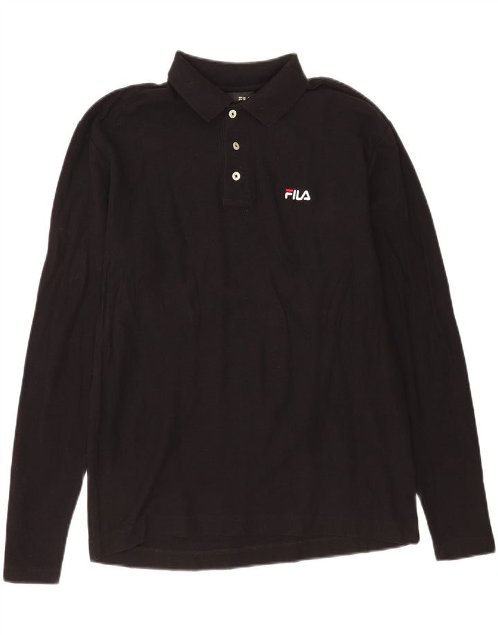 Fila Polo De Manga Larga Para Hombre Algodón Negro Mediano