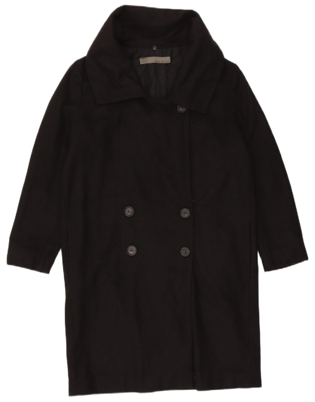 Zara Mujer Abrigo Cruzado UK 46 Large Lana Negra