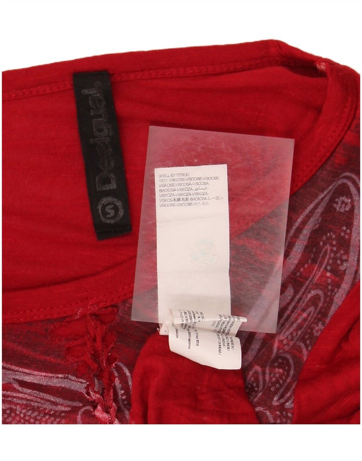 DESIGUAL Blusa asimétrica de manga larga para mujer UK 8 Small Red Butterfly
