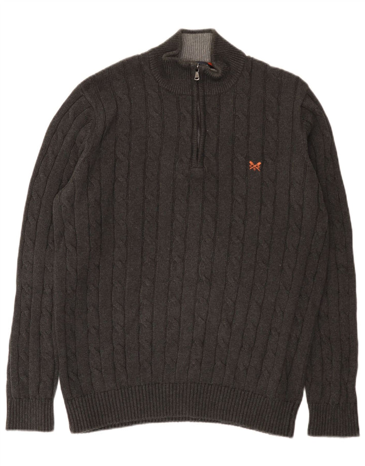 J. Crew Suéter tipo jersey con cuello y cremallera para hombre, algodón gris grande