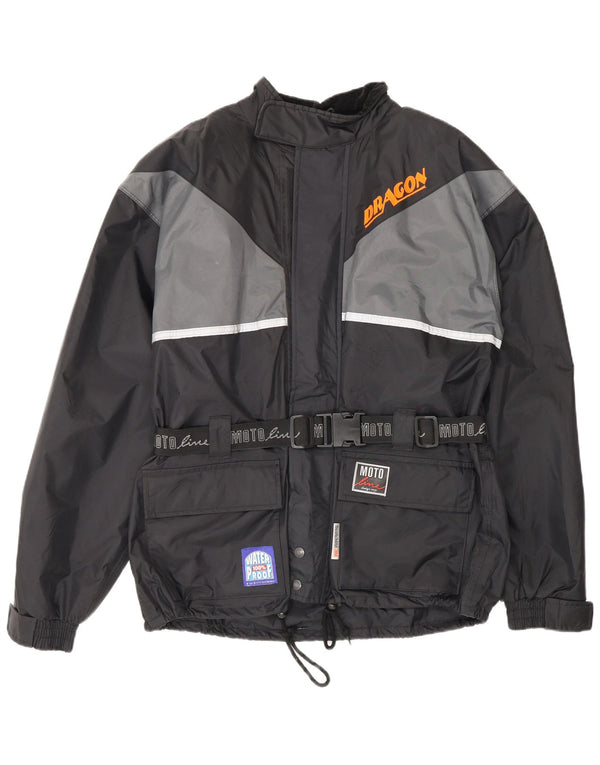 Vintage Hombres Moto Racer Graphic Racer Chaqueta Reino Unido 38 Medio Negro Colorblock