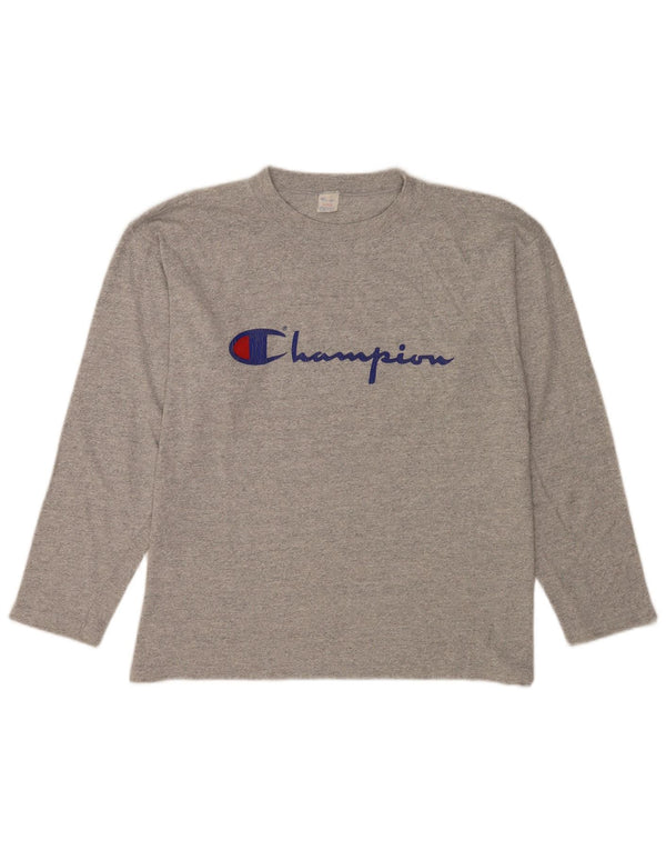 Champion Top gráfico para hombre de manga larga de algodón moteado gris grande
