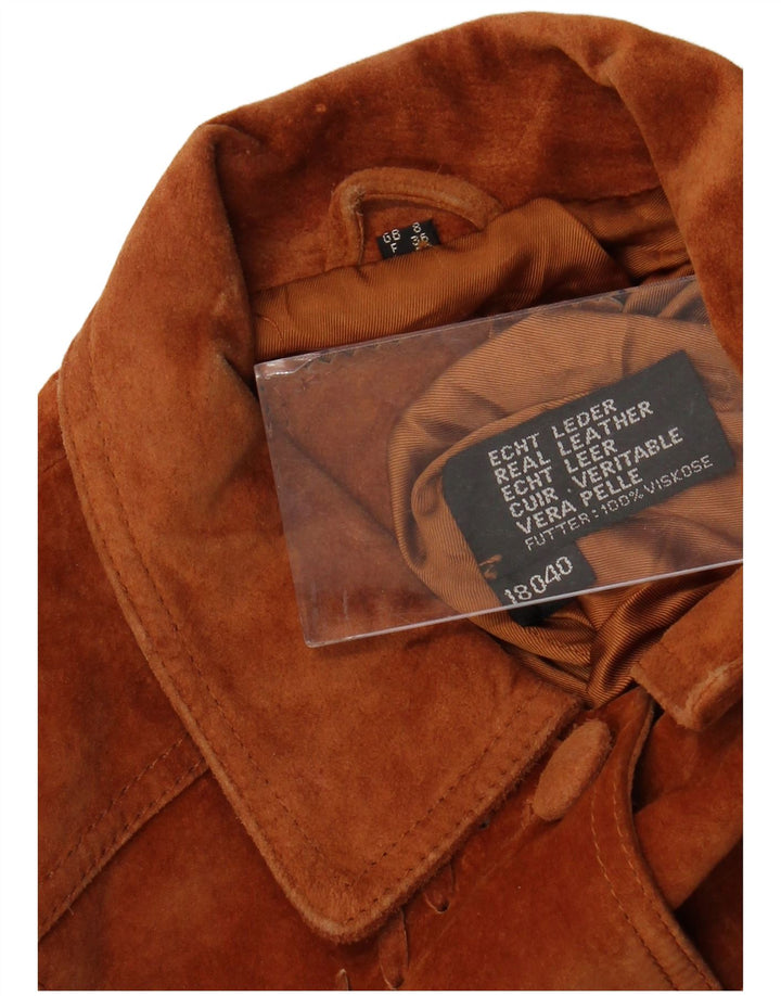 VINTAGE Chaqueta de ante de gran tamaño para mujer Reino Unido 8 Cuero marrón pequeño