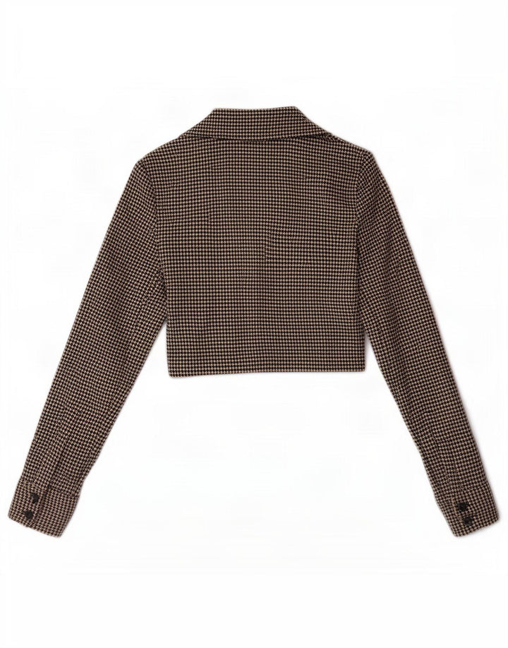 Zara Blusa Corta Mujer UK 6 XS Marrón Pata De Gallo Poliéster