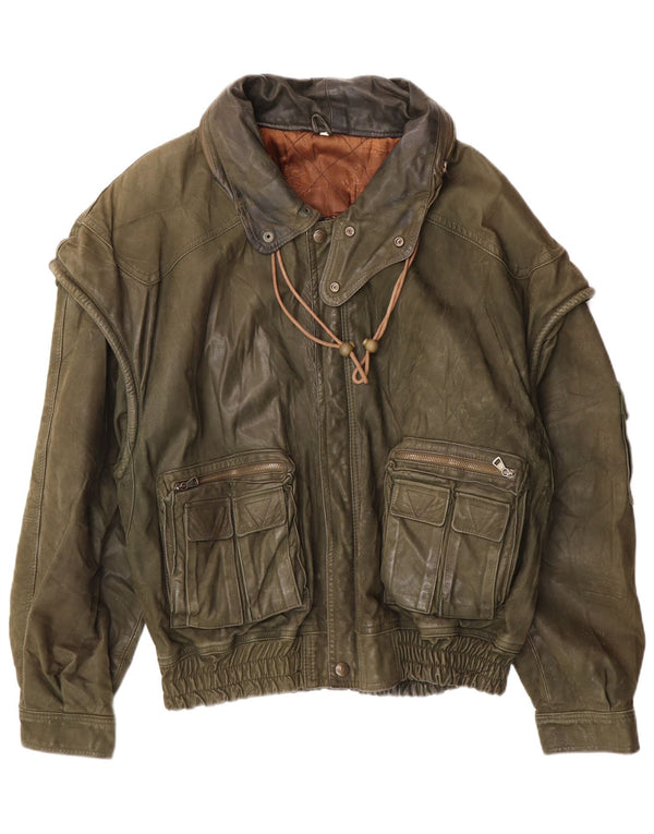 Chaqueta de cuero vintage para hombre IT 52 XL cuero caqui