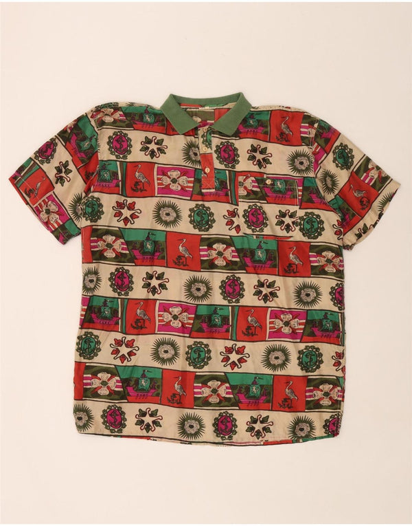 Vintage hombres patrón abstracto pullover camisa grande multicolor