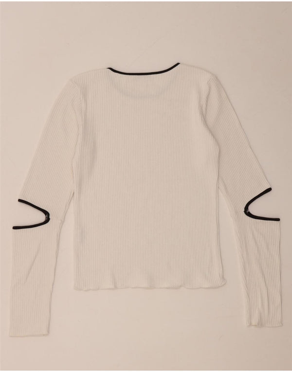Zara Mujer Top Manga Larga UK 42 Medio Viscosa Blanca