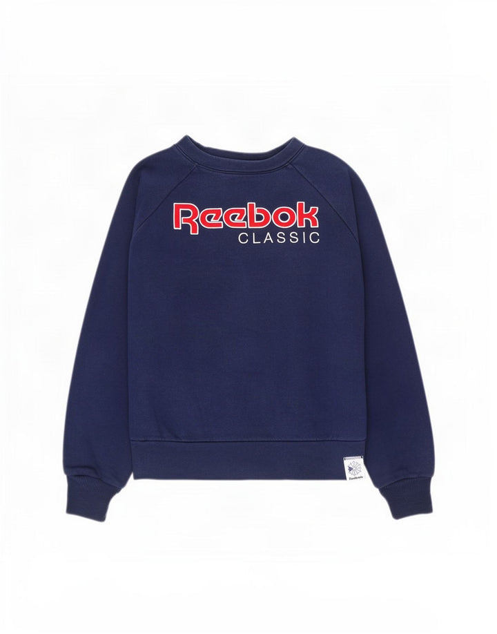 Reebok Sudadera de gran tamaño con gráfico para mujer, talla 44, talla M, azul marino