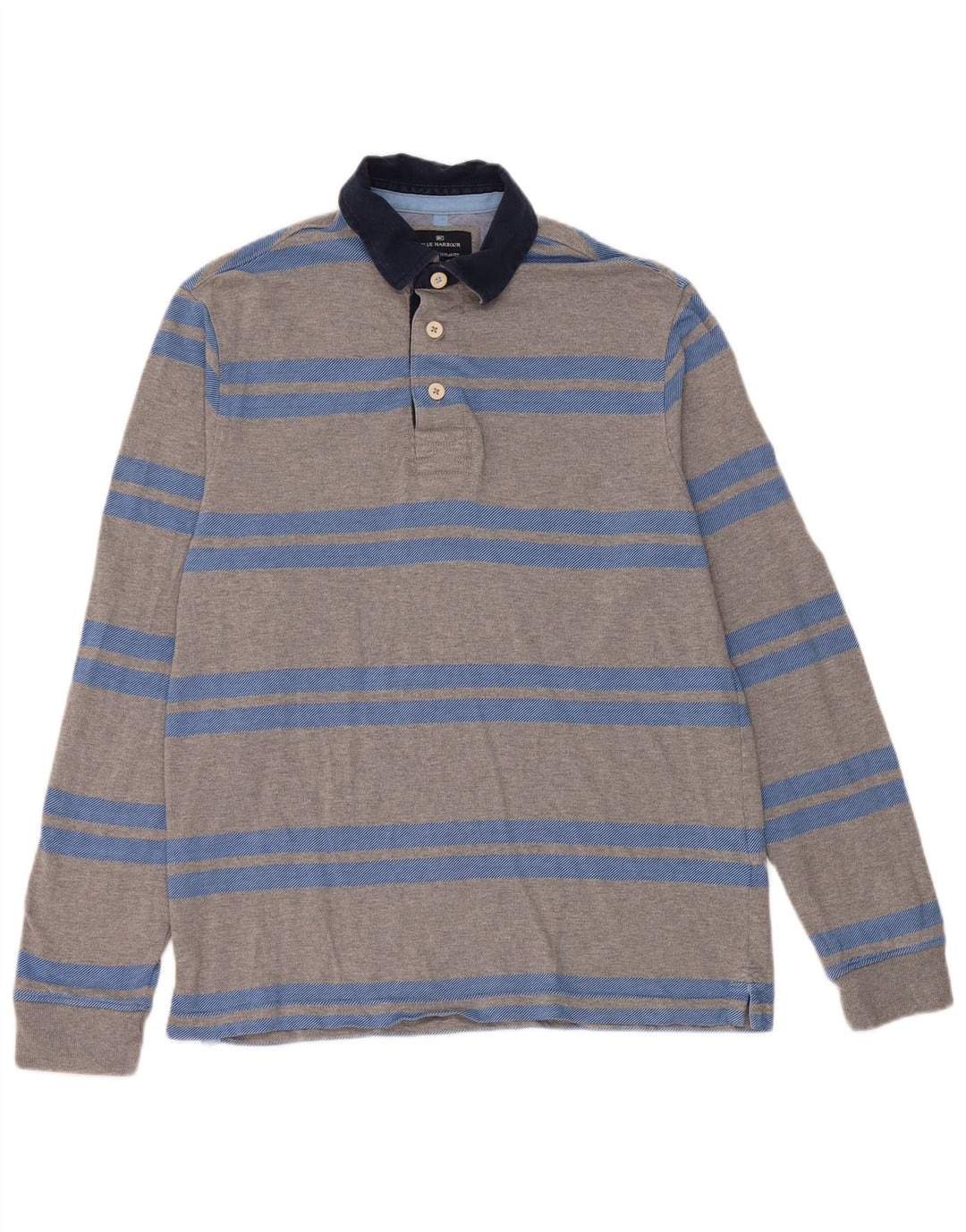 Marks & Spencer Polo de rugby de manga larga para hombre, talla pequeña, gris, a rayas