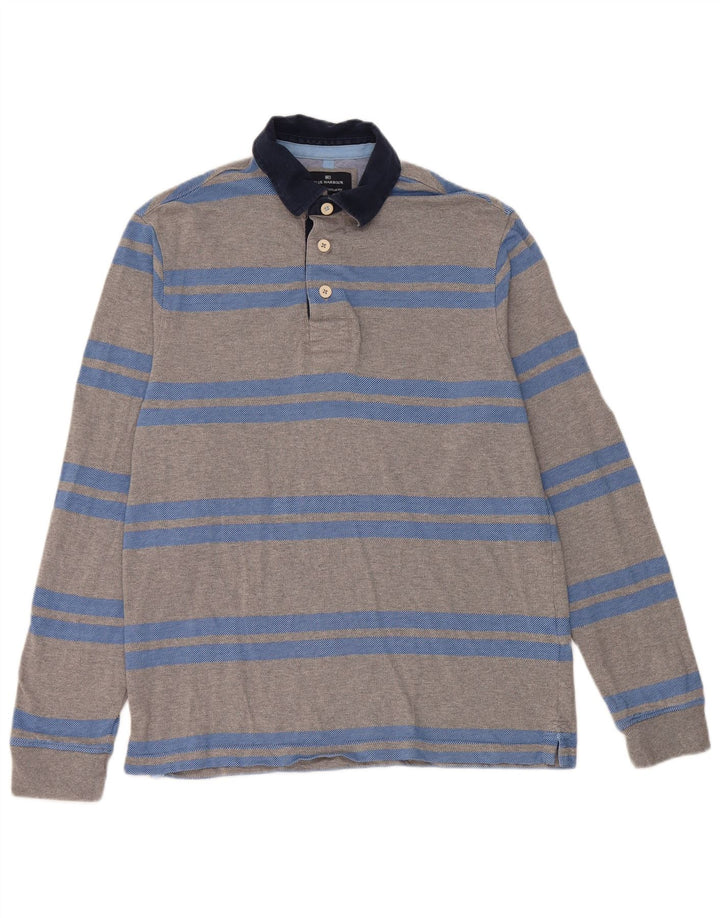 Marks & Spencer Polo de rugby de manga larga para hombre, talla pequeña, gris, a rayas