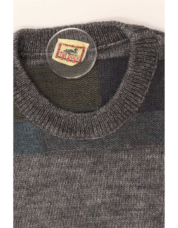 Vintage hombres cuello redondo jersey suéter IT 46 pequeño bloque de color multicolor