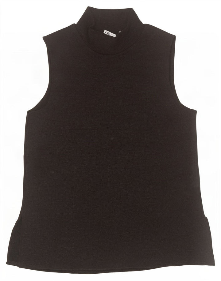 Zara Mujer Chaleco Top UK 10 Pequeño Poliéster Negro