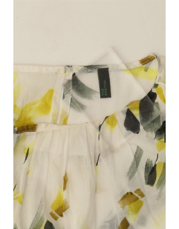 BENETTON Blusa para Mujer Top UK 40 Mediano Blanco Floral