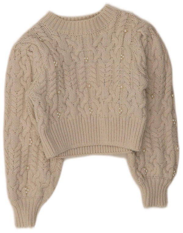 Zara Mujer Crop Crew Neck Jumper Sweater UK 8 Small Off White Poliéster