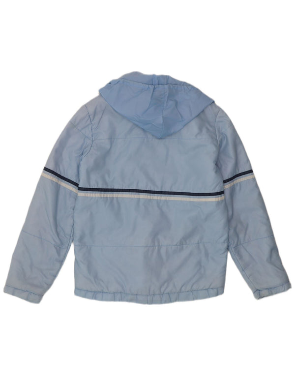 Vintage hombres con capucha chaqueta de lluvia Reino Unido 36 pequeños deportes de poliamida a rayas azules