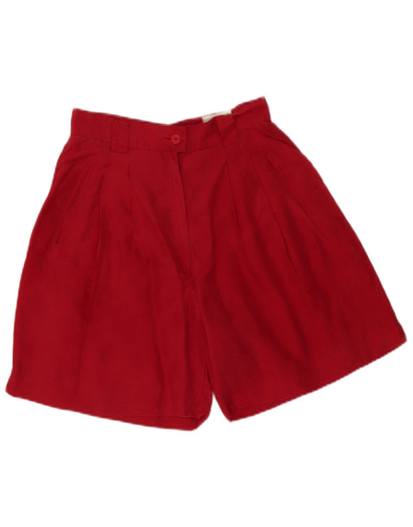 Vintage mujer cintura alta pegado pantalones cortos casuales W26 pequeña seda roja