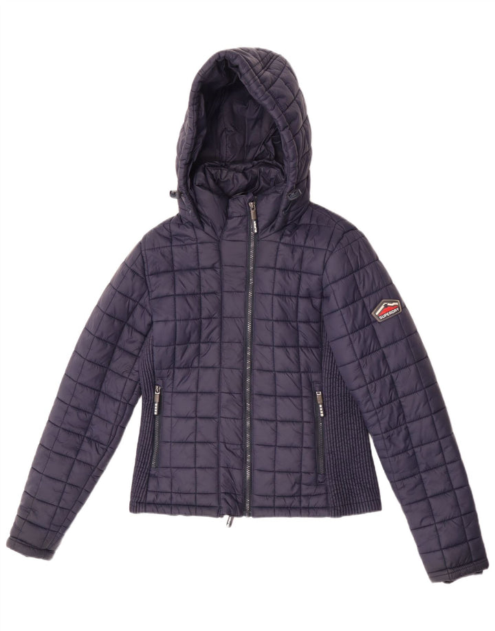 Superdry Chaqueta Acolchada Con Capucha Para Mujer UK 42 Medium Azul Marino Nylon