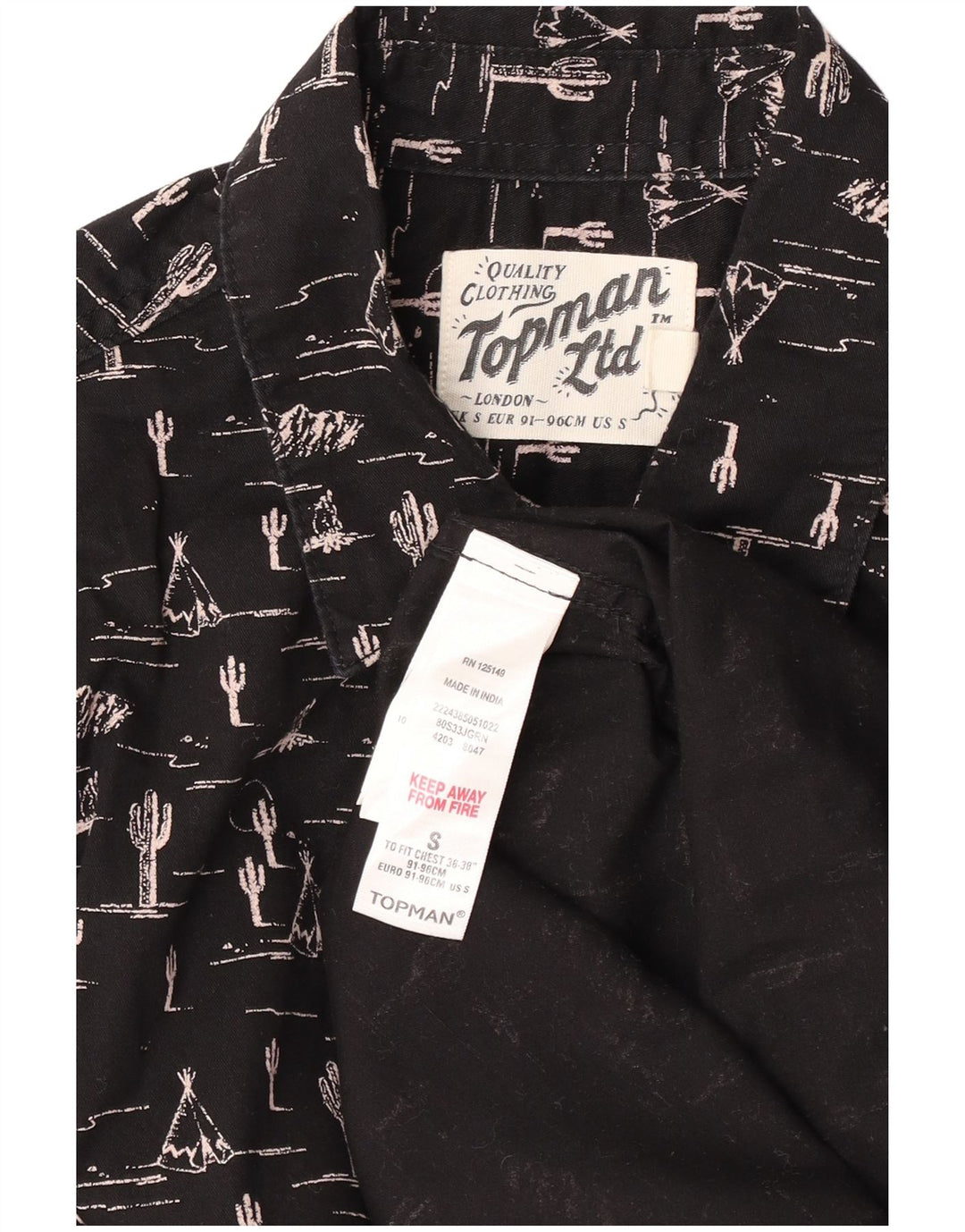 TOPMAN Camisa con estampado abstracto pequeño de algodón negro para hombre