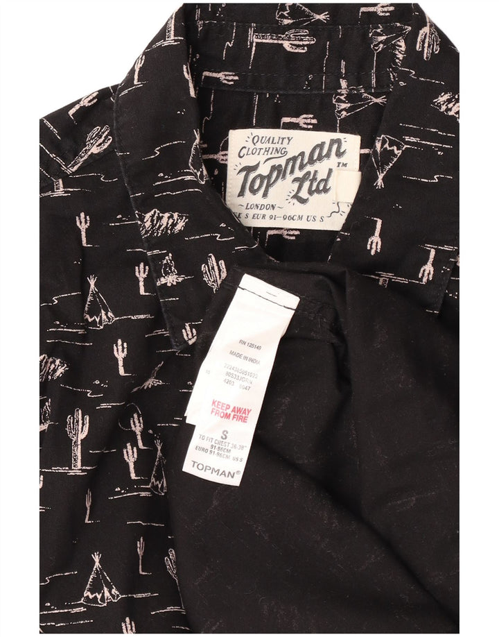 TOPMAN Camisa con estampado abstracto pequeño de algodón negro para hombre