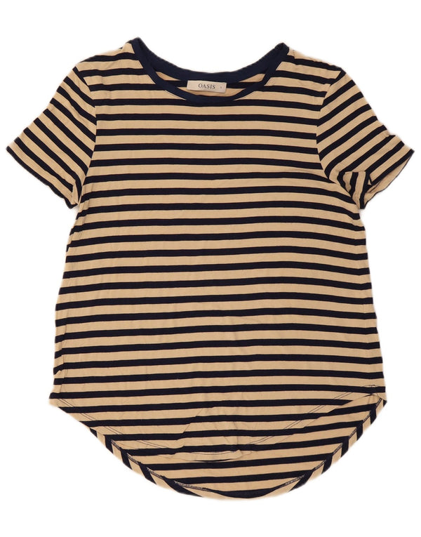 Oasis Mujer Lash Camiseta Top UK 10 Small Beige Rayas Viscosa