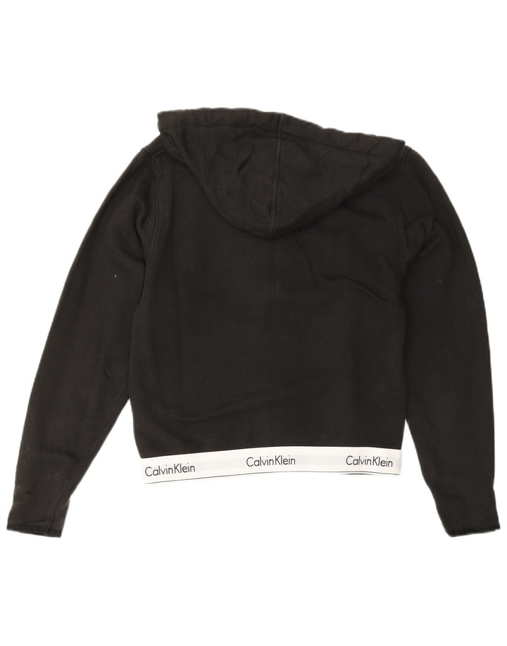 CALVIN KLEIN Suéter con capucha y cremallera corta para mujer UK 6 XS Bloque de color negro