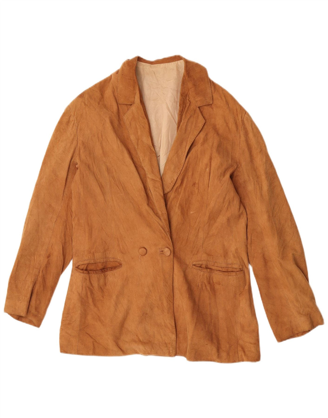 Vintage mujer doble pecho ante Blazer chaqueta Reino Unido 12 beige medio