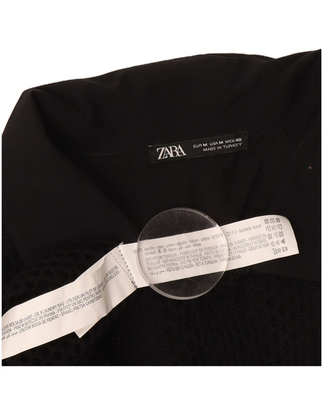 Zara Hombre Camisa Manga Corta Mediana Negro Algodón