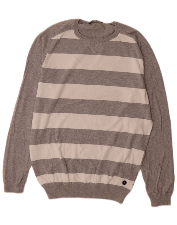 SIVIGLIA Jersey De Cuello Redondo Para Hombre Jersey De Algodón A Rayas Gris Grande