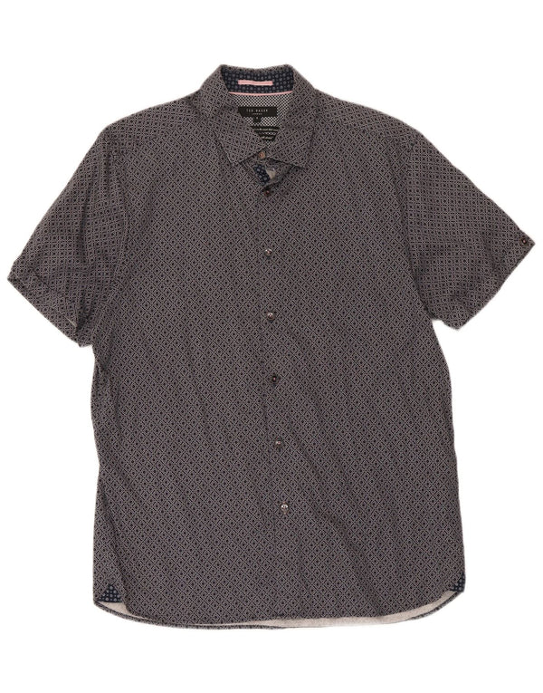 Ted Baker Camisa de manga corta para hombre Talla 4 Grande Algodón geométrico azul marino