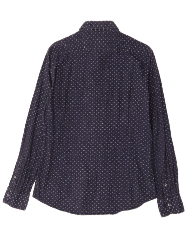Camisa Massimo Dutti Hombre Mediana Azul Marino Paisley Algodón