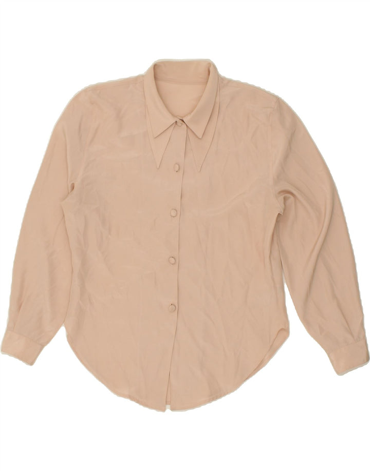 VINTAGE Blusa camisa mujer Reino Unido 10 Pequeño Beige