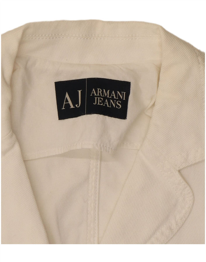 ARMANI JEANS Chaqueta tipo blazer corta de 3 botones para mujer UK 10 Small White
