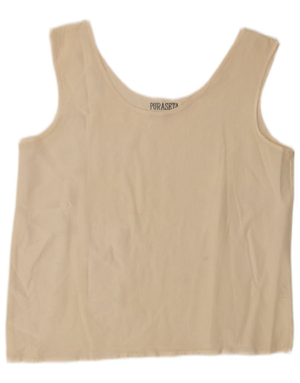 Vintage mujer blusa sin mangas Top Reino Unido 14 seda beige grande