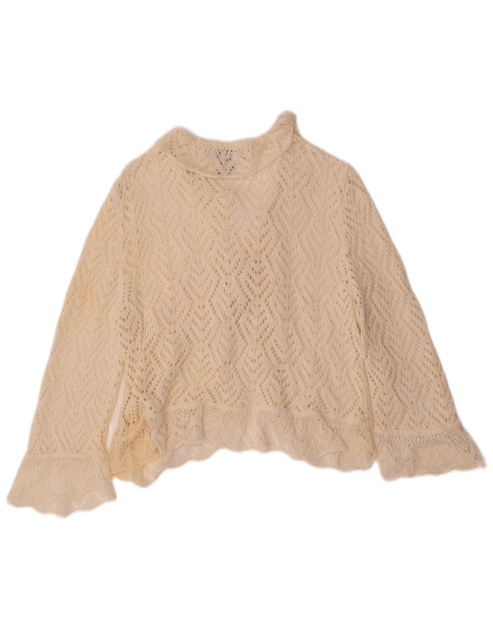 VINTAGE Mujer Crop 3/4 Manga Crochet Cardigan Suéter UK 18 XL Off White