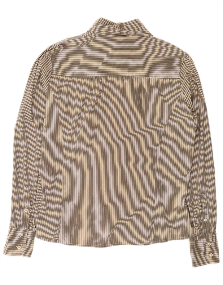 MAX MARA Camisa de fin de semana con volantes en la parte delantera para mujer UK 46 Large Beige Pinstripe