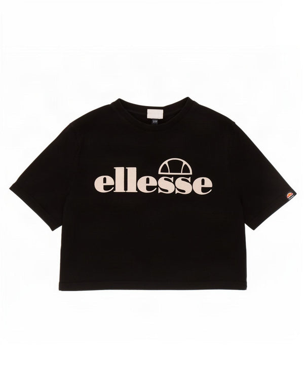 Ellesse Camiseta corta gráfica para mujer UK 44 Mediana Algodón negro