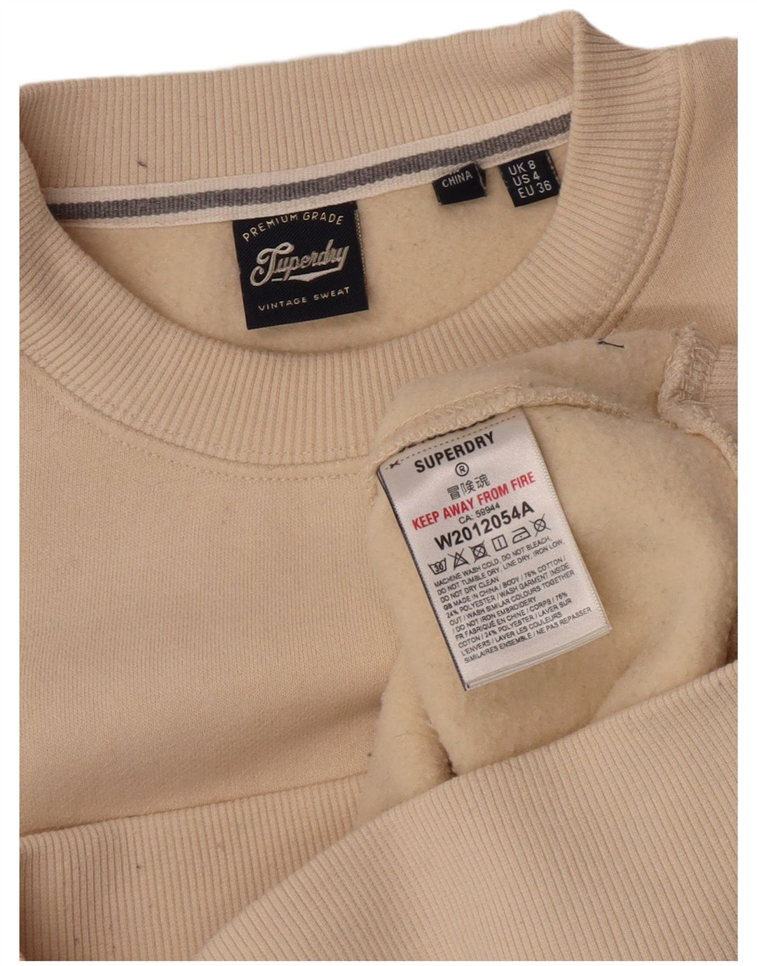 Superdry Mujer Oversize Sudadera Jumper UK 8 Small Beige Algodón