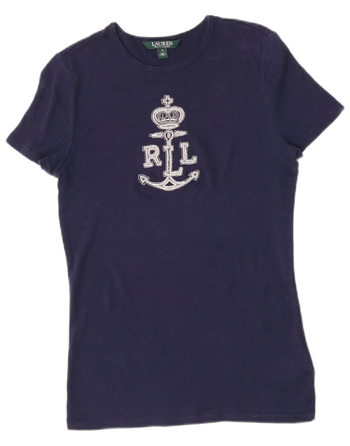 Ralph Lauren Camiseta gráfica para mujer Top UK 12 Medium Azul marino Algodón