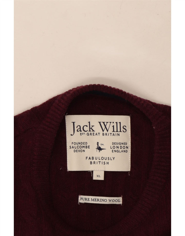 JACK WILLS Jersey de cuello redondo para hombre XL Lana burdeos
