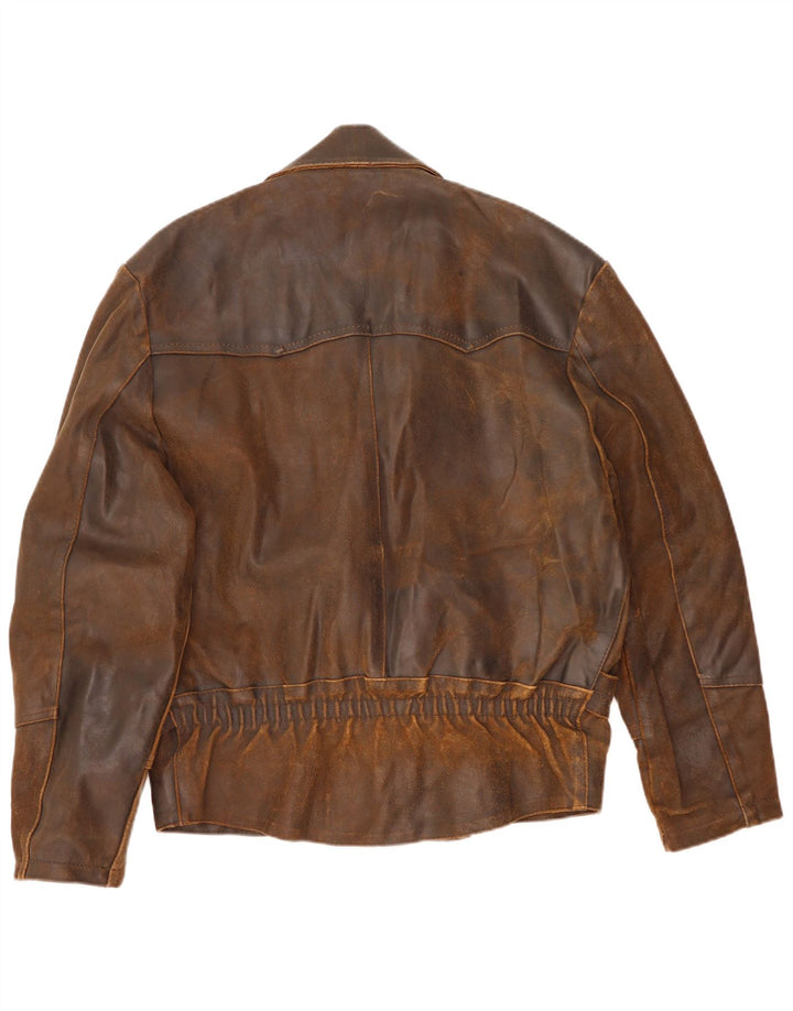 Vintage hombres cuero biker chaqueta Reino Unido 42 XL marrón