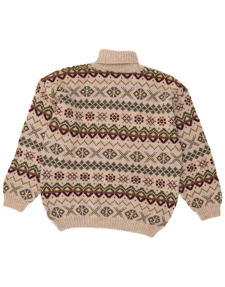 Wit Boy Jersey con cuello vuelto para hombre, talla grande, color beige, lana de alpaca Fair Isle
