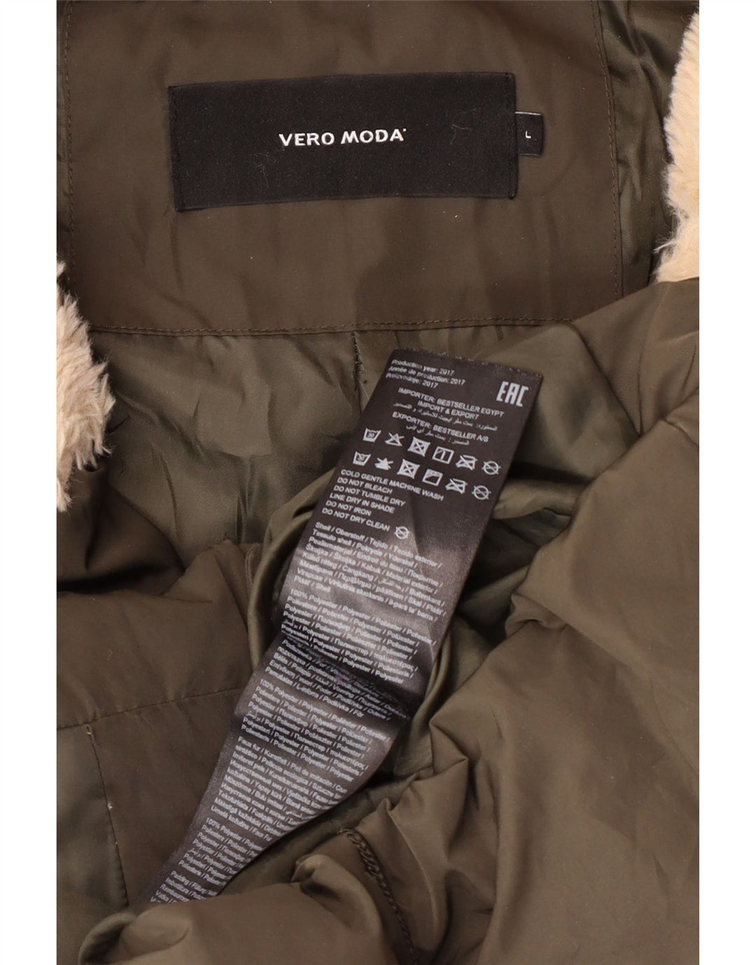 Abrigo acolchado con capucha para mujer de Vero Moda, poliéster caqui grande, invierno