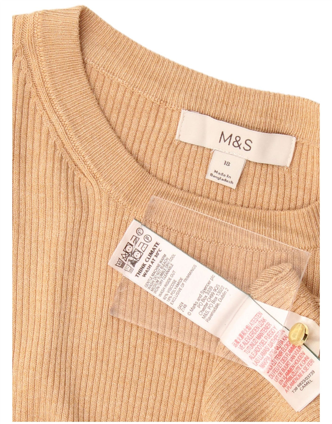 MARKS & SPENCER Jersey con cuello barco para mujer UK 40 XL Viscosa beige