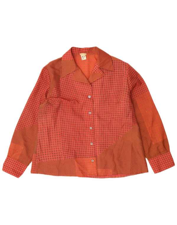 Vintage mujer camisa blusa Reino Unido 16 poliéster geométrico rojo grande