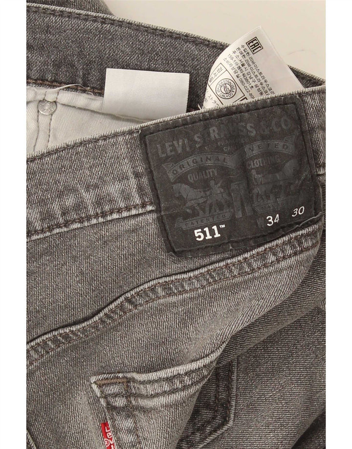 Levi's Hombre 511 Slim Jeans W34 L30 Algodón Gris
