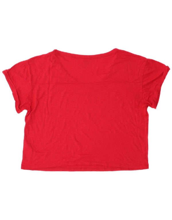 Hollister Mujer Crop Graphic Camiseta Top UK 44 Mediano Rojo Algodón