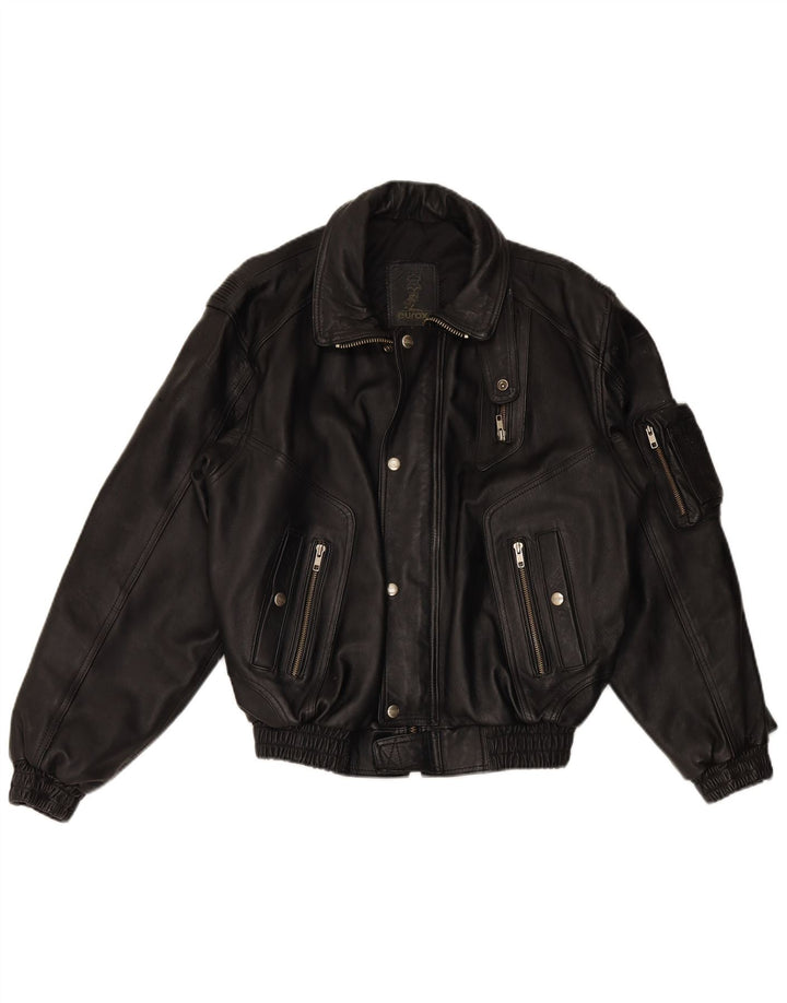 EUROX Chaqueta de carreras de cuero con gráfico para hombre UK 40 Large Black Leather