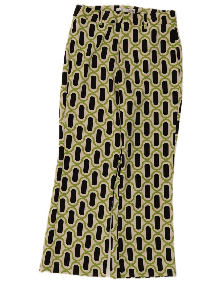 Zara Mujer Pantalón Casual Bootcut Mediano W28 L26 Verde Geométrico