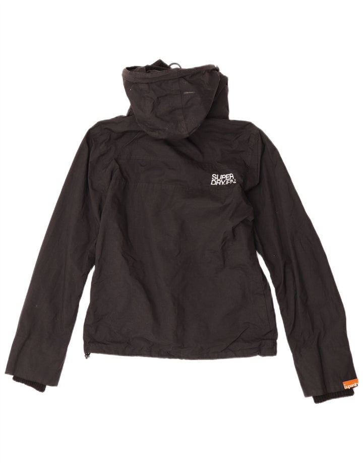 Superdry Chaqueta impermeable con capucha para mujer, talla 48, nailon negro mediano